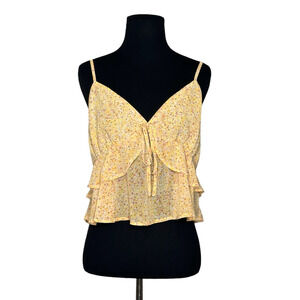 Forever 21 yellow floral cropped ruffled cami top size Large